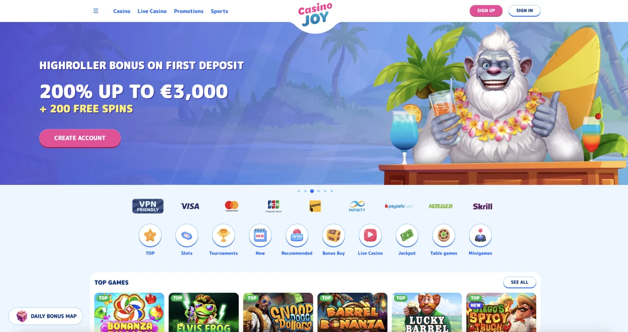 CasinoJoy Casino Not on Gamstop - Homepage