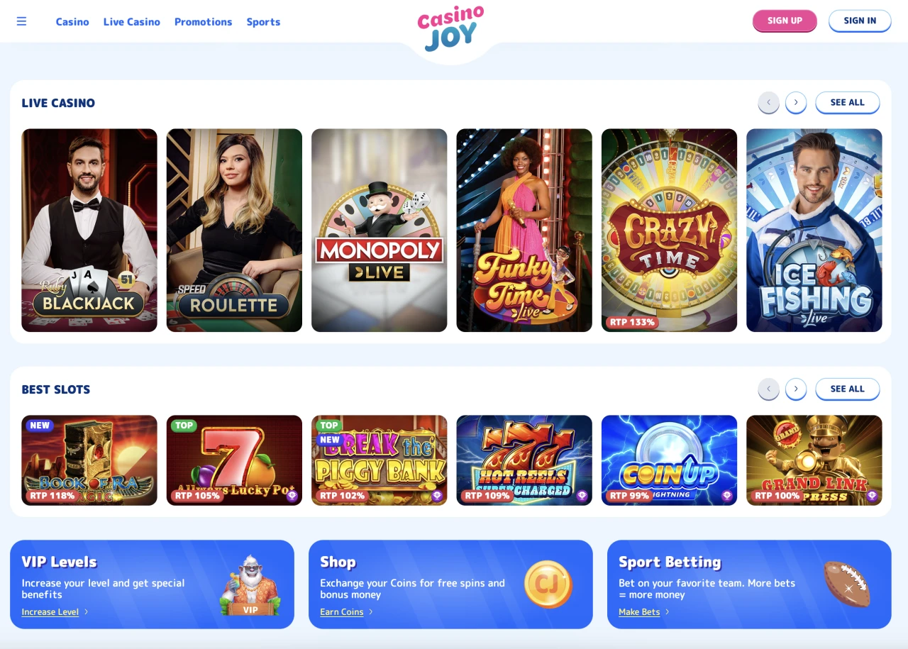 CasinoJoy Casino Not on Gamstop - Live Casino