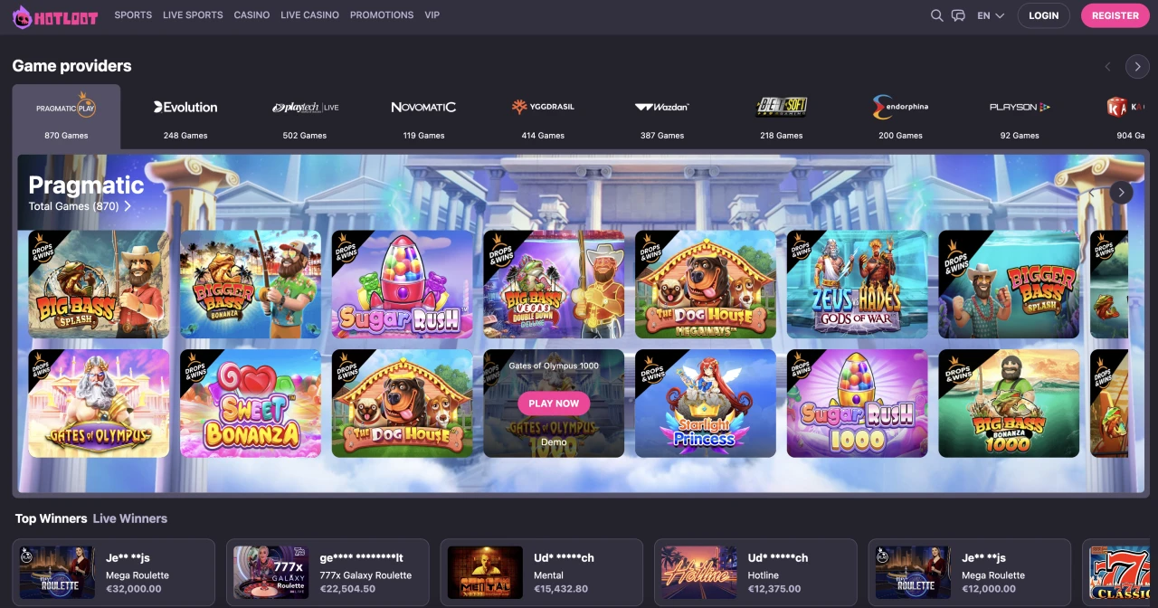 Hot Loot Casino Not on Gamstop - Homepage