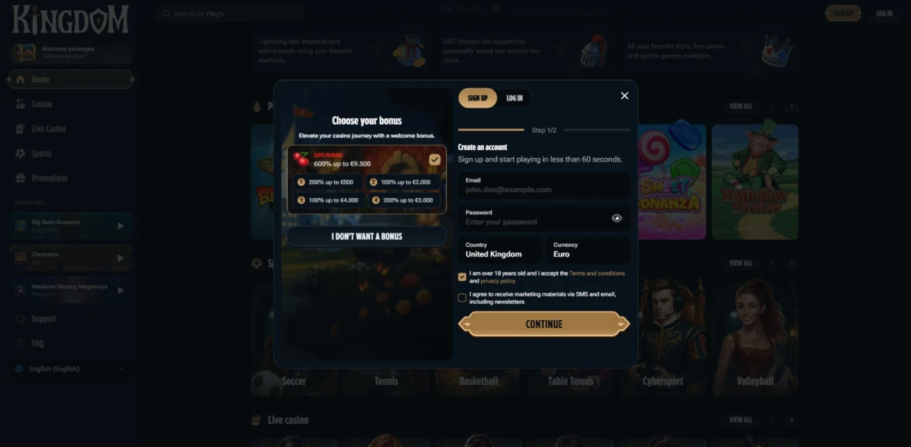 Kingdom Casino Registration