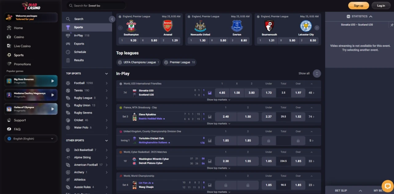 Mad Casino Betting Page