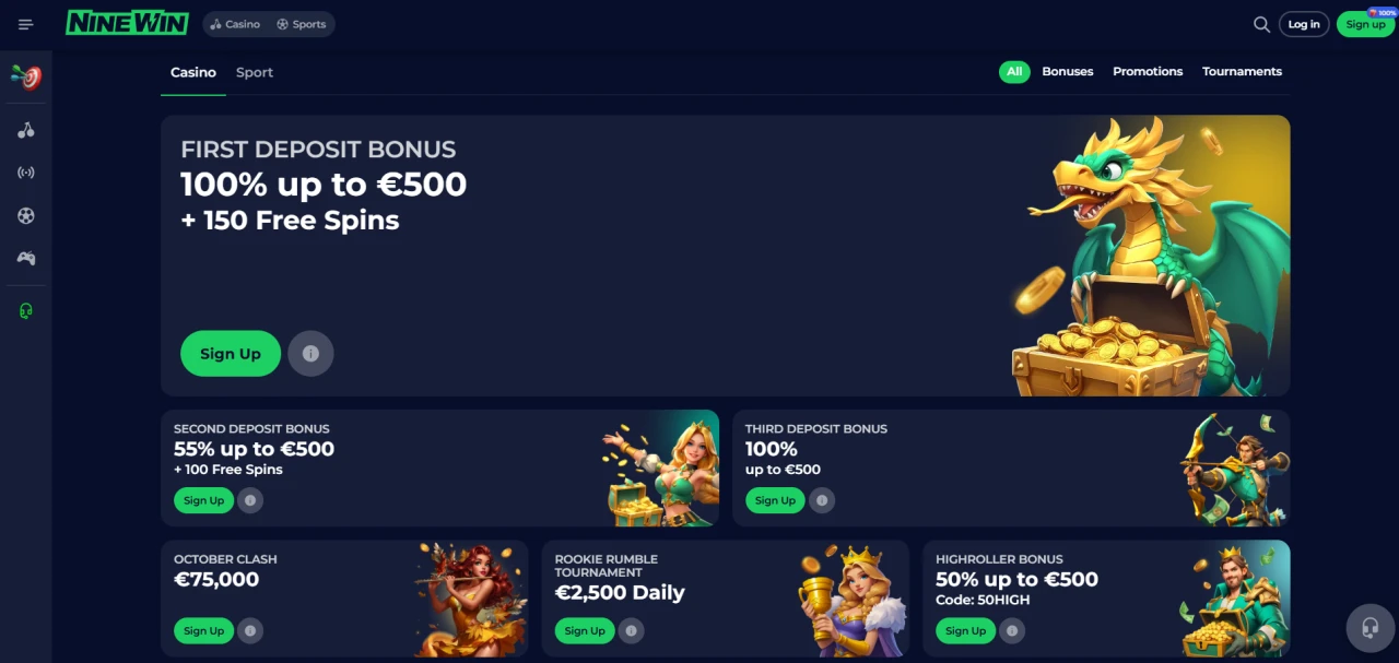 Ninewin Casino Not on Gamstop - Homepage