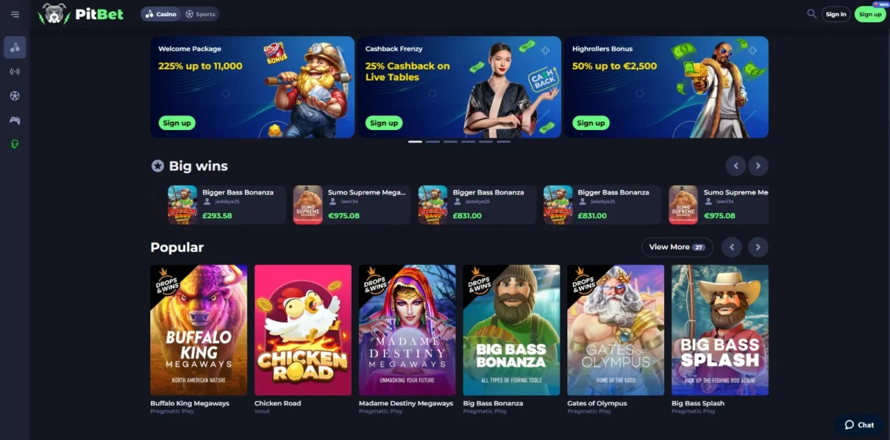 Pitbet Casino Homepage