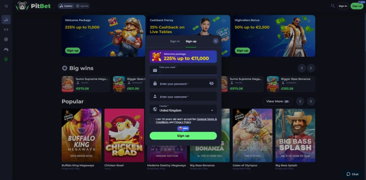 Pitbet Casino Singup