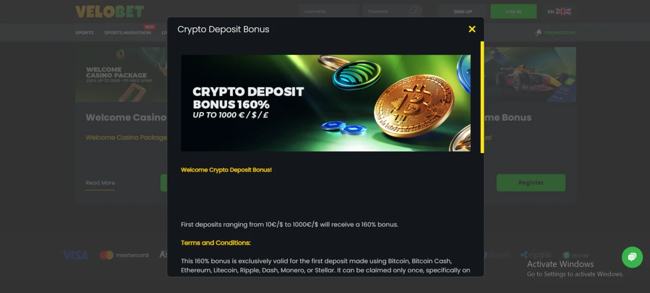 Velobet Casino Not on Gamstop - Crypto Deposit Bonus