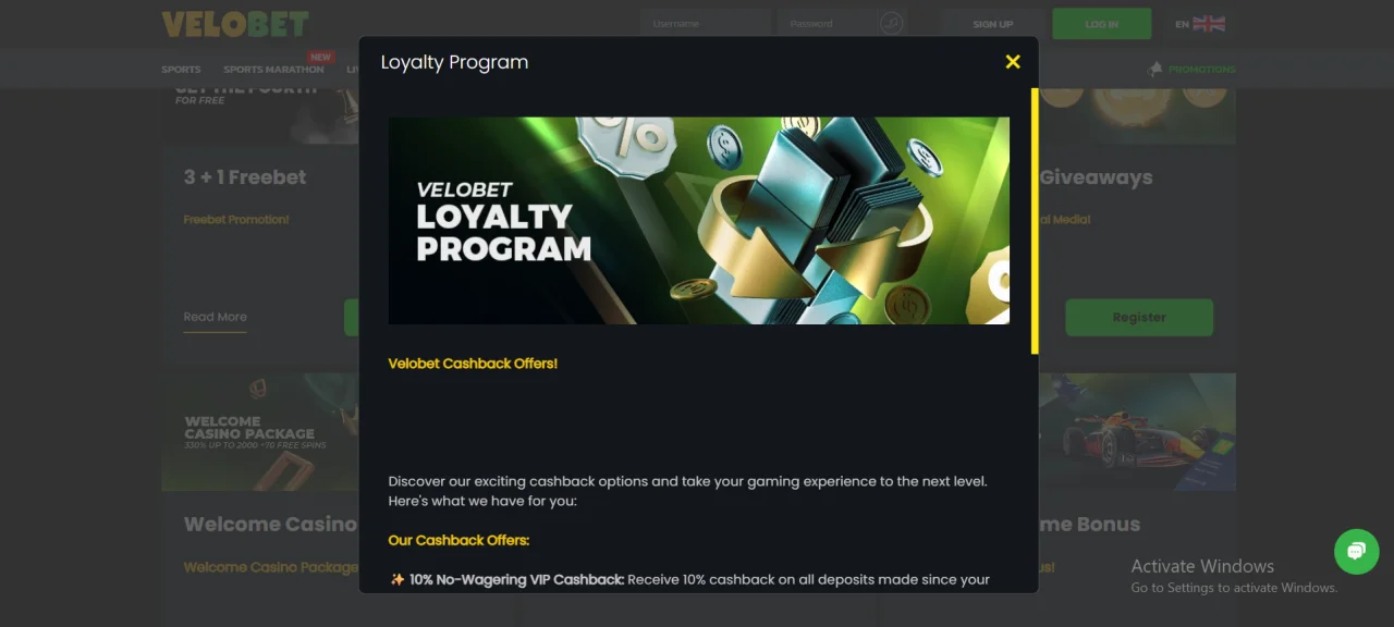 Velobet Casino Not on Gamstop - Loyalty Program